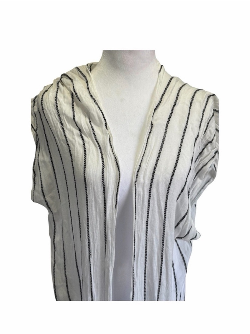 Striped White & Black Long Kimono Cover-Up - Picture 2 of 3
